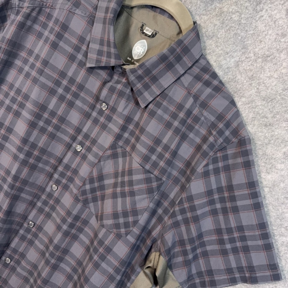 Club Ride Pearl Snap Shirt Mens Sz M Gray Plaid Short Sleeve Pocket Stretch